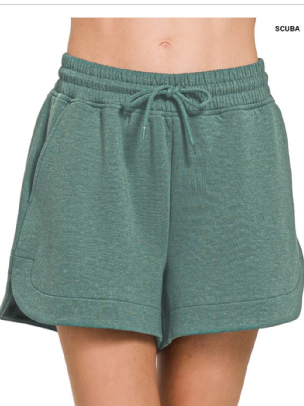 Zenana Scuba Lounge Shorts Ash Jade Green High Waisted Athleisure Size Large NWT